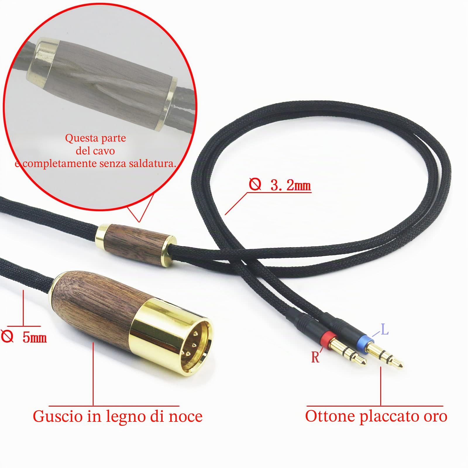 ABLET Cavo bilanciato XLR 4 pin 3 m, 7N OCC rame placcato argento, alloggiamento noce, compatibile cuffie Hifiman Sundara, Ananda, Arya, HE400SE, HE4XX, HE-400i