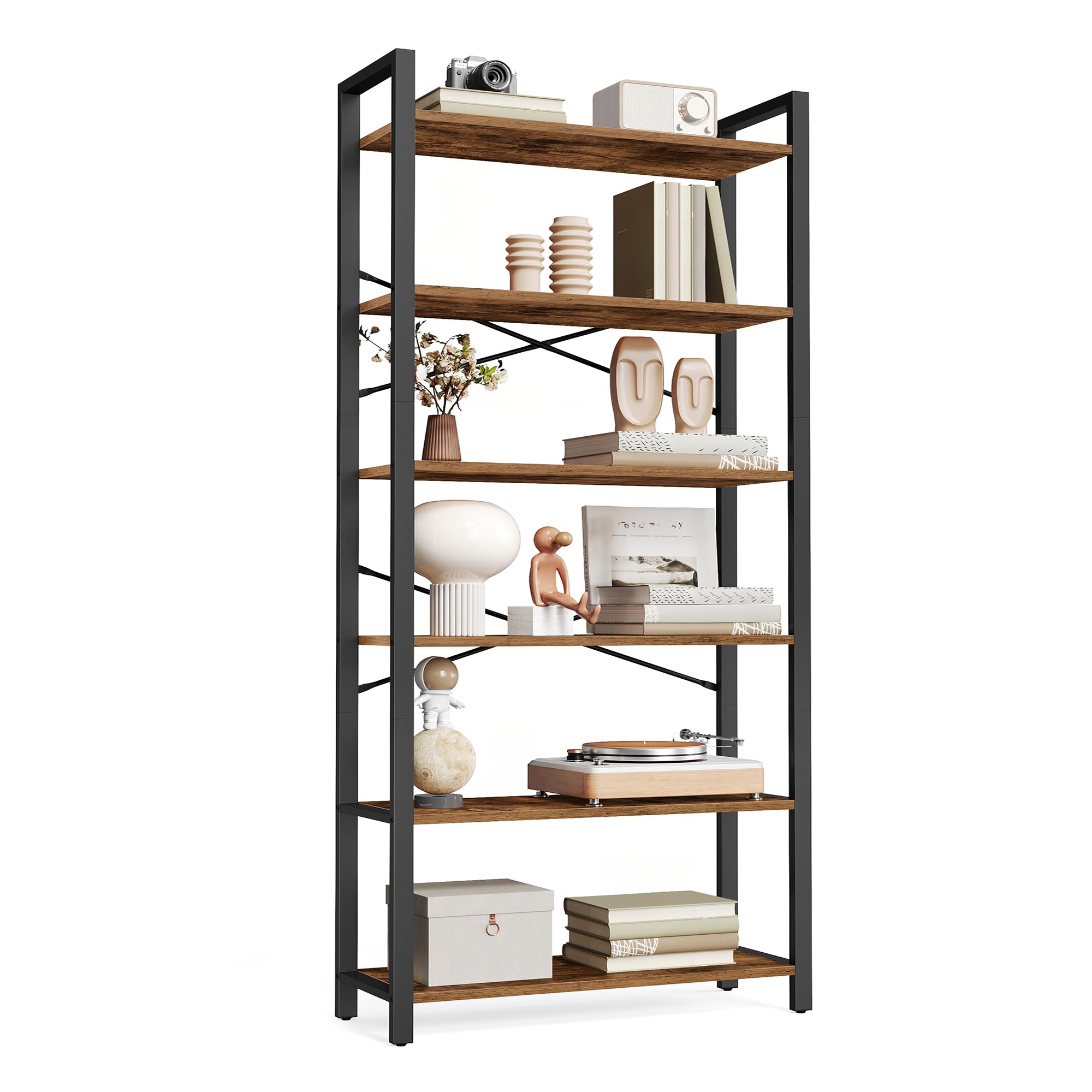 VASAGLE 6-Tier Bookshelf Bookcase with Steel Frame Book Shelf for Living Room Home Office Study 11 8 x