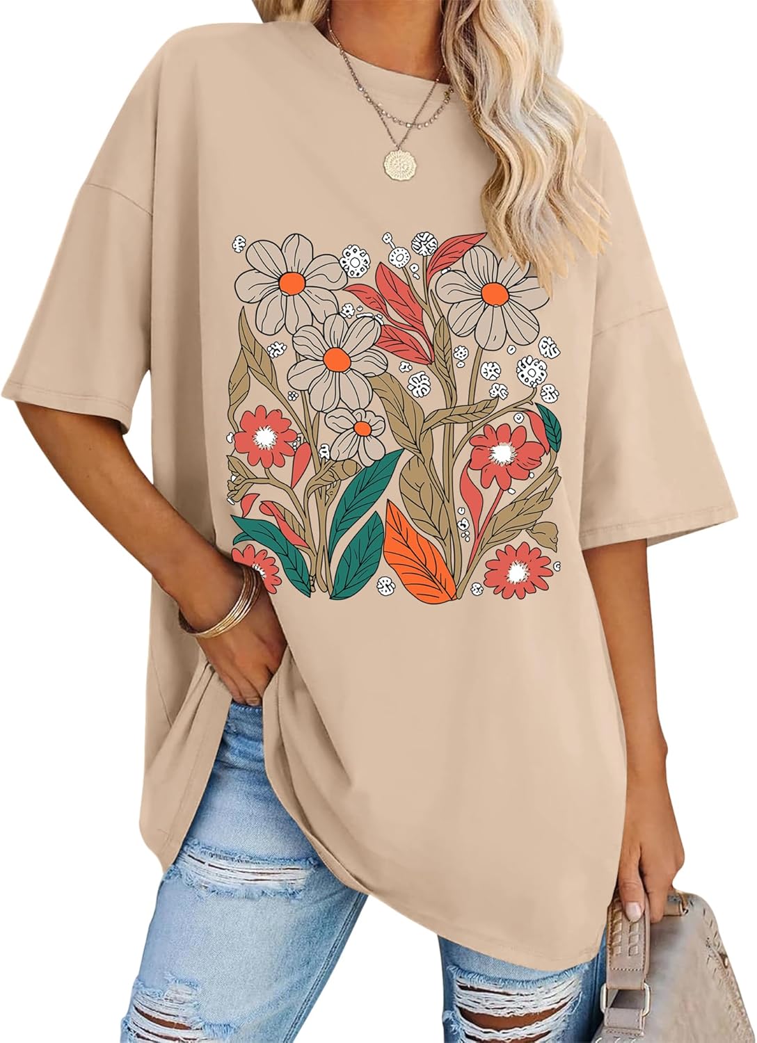 LOMON Oversized Graphic T Shirts for Women Short Sleeve Crewneck Summer Tops Loose Casual Basic Tees