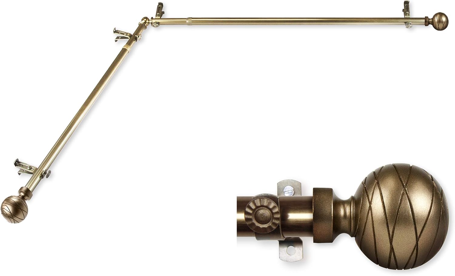 A&F Rod Decor - Ferrero Corner Window Curtain Rod 120-170 inch (Each Side) - Cocoa