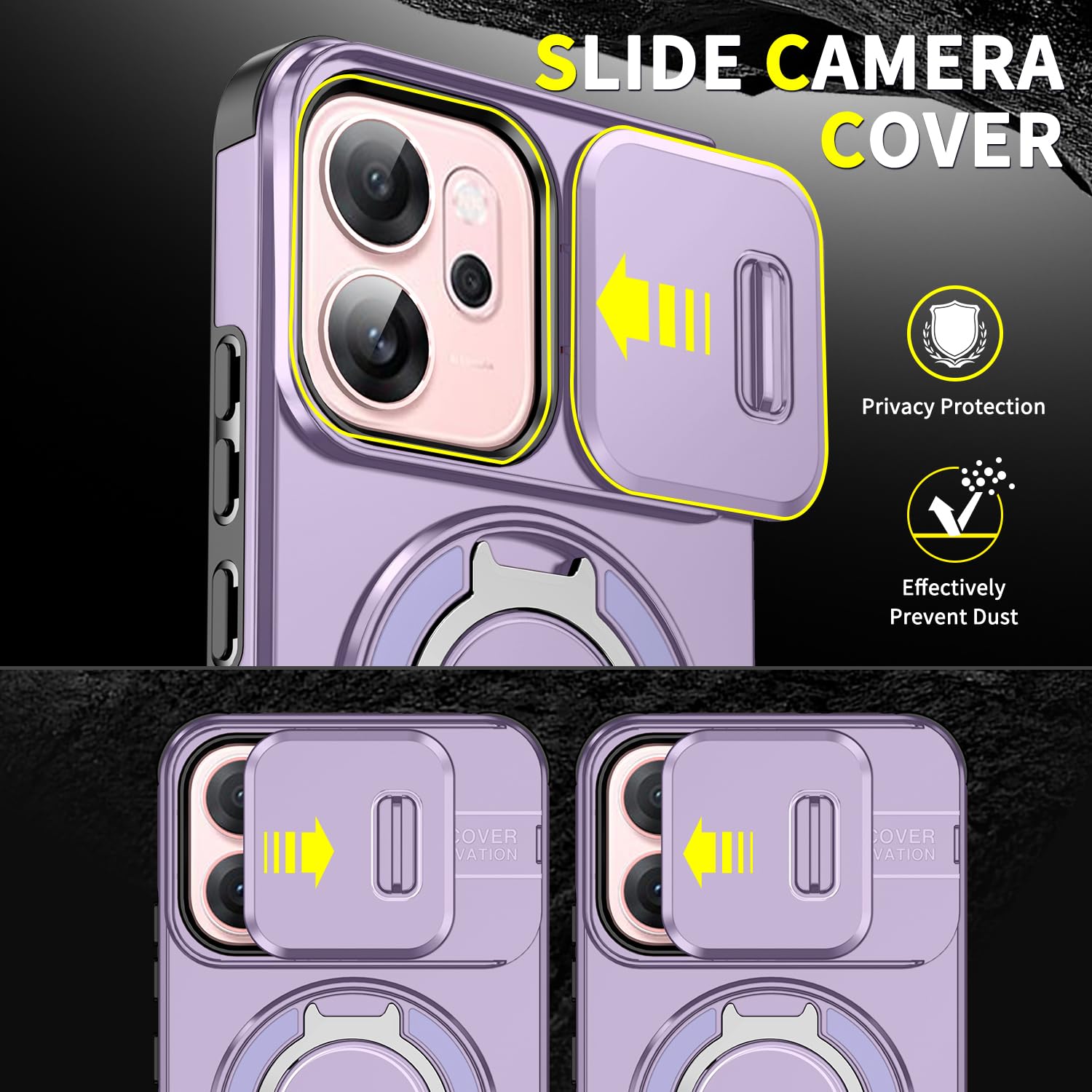 Techiluv Oppo Reno 14 Pro 5G Heavy Duty Shockproof Cam Shield Armor Case With Kickstand Ring