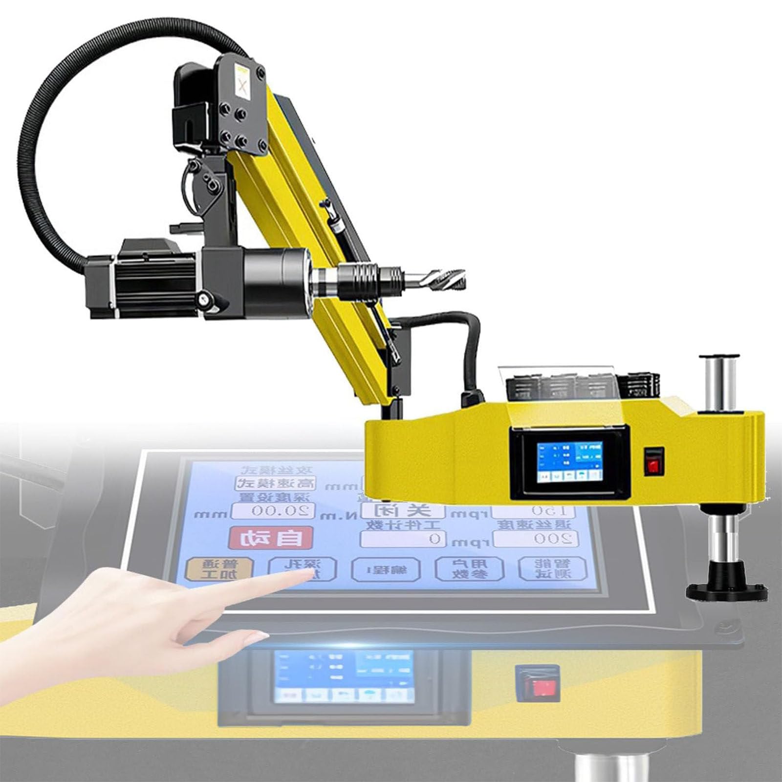 HaiZethonic 360° Multi Direction Electric Tapping Machine, Electric Tapping Machine, 600W High Power, M3-M16 Capacity, 8PCS Collets Included, Touch Screen CNC Control for Steel/Aluminum