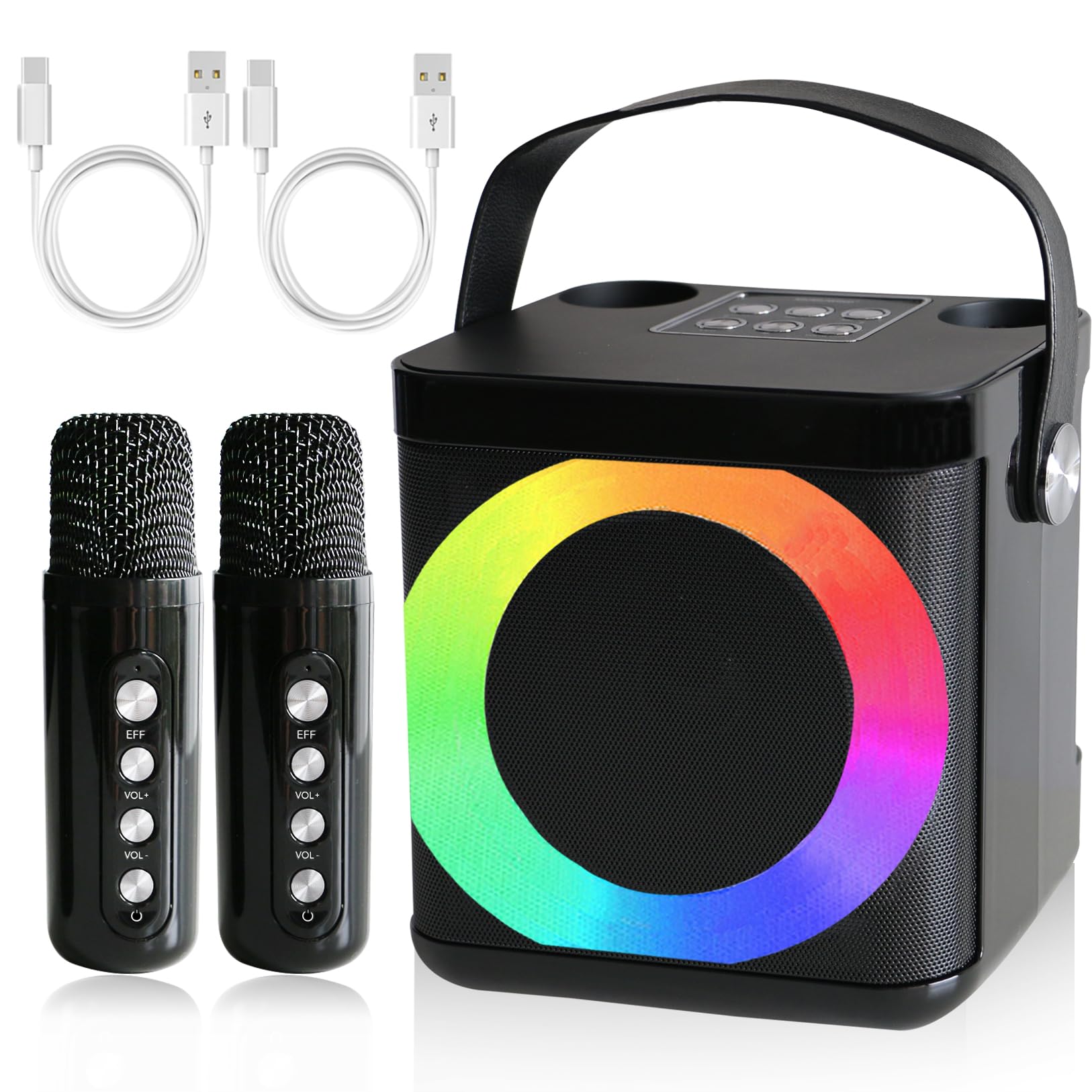 Karaoke Maschine Tragbares, Karaoke anlage mit 2 mikrofonen, Bluetooth Karaoke Set für Kinder Erwachsene mit Stimme wechselnde Effekte & LED-Lichter Jungen Mädchen Geschenke Heimparty