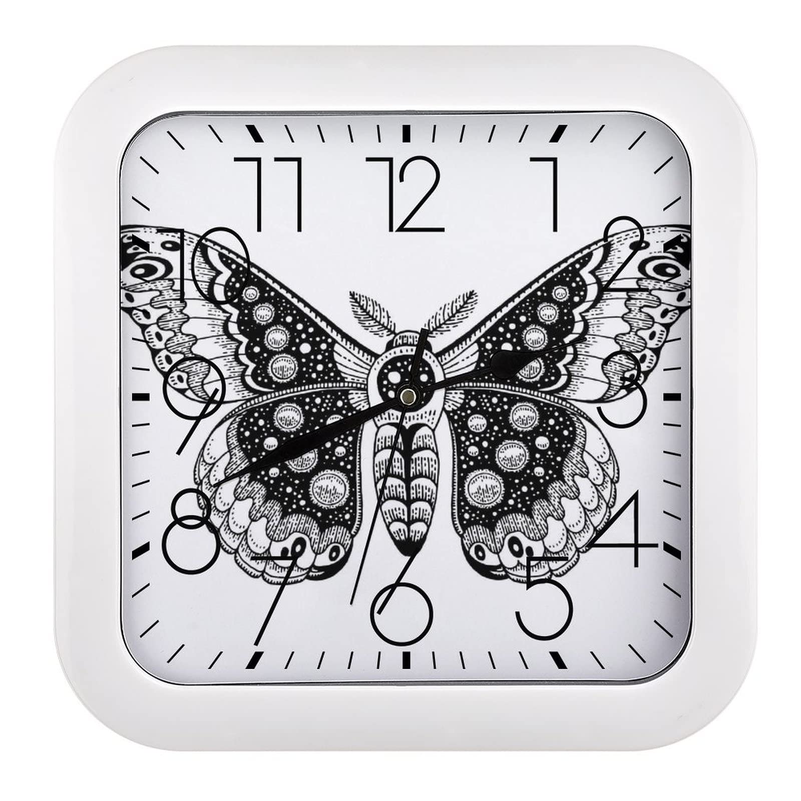 Pendule murale silencieuse papillon noir de 26cm pour un espace de travail sans tic-tac