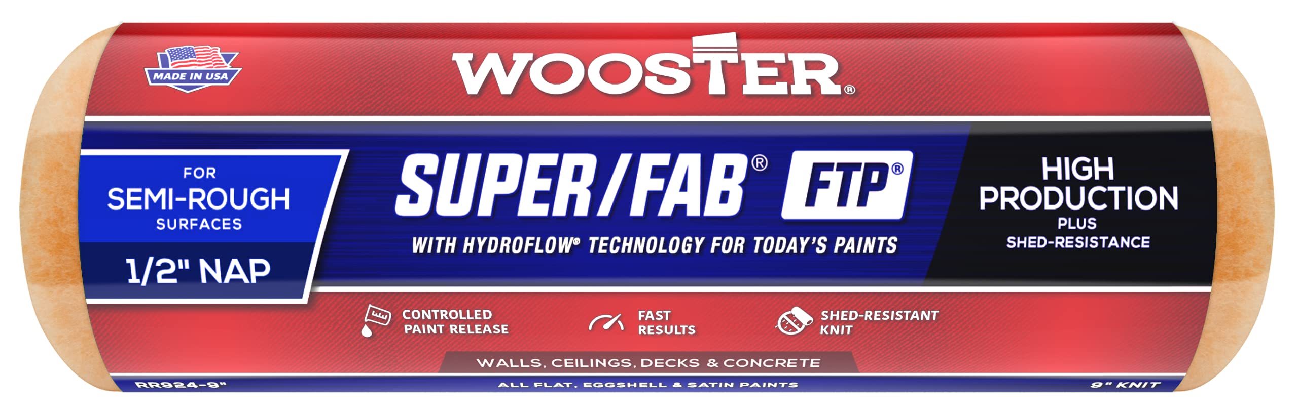 Wooster Brush No Color Rr924-9 Inch Super Fab Ftp Roller Cover, 1/2-Inch Nap