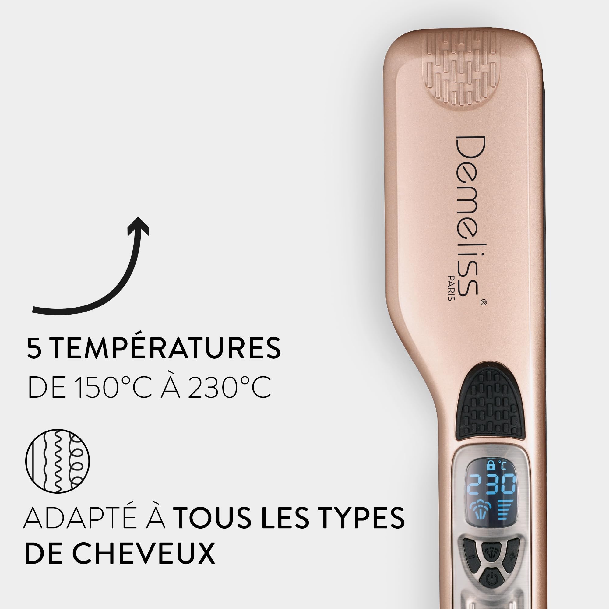 Demeliss Saint Algue – Estuche alisador de vapor Titanium SMOOTH RITUAL – Incluye cepillo desenredante ventilado – alisado de alto rendimiento, hidratación intensa – para todo tipo de cabello