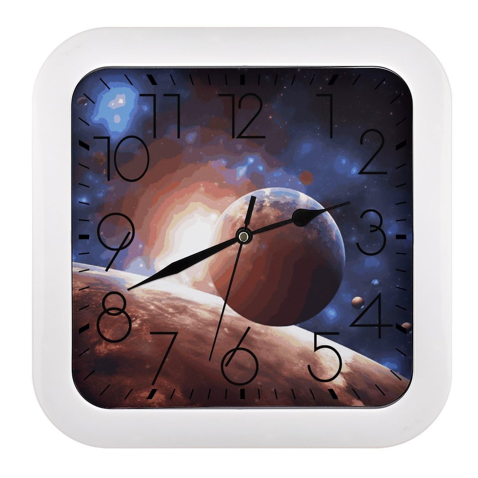 LDGSUPH Planets in Space Background Wall Clock Silent Non-Ticking Modern Clock Personalized Vintage Square Clocks for Travel Office Kitchen Home Decorative Clocks 10.2 Inch