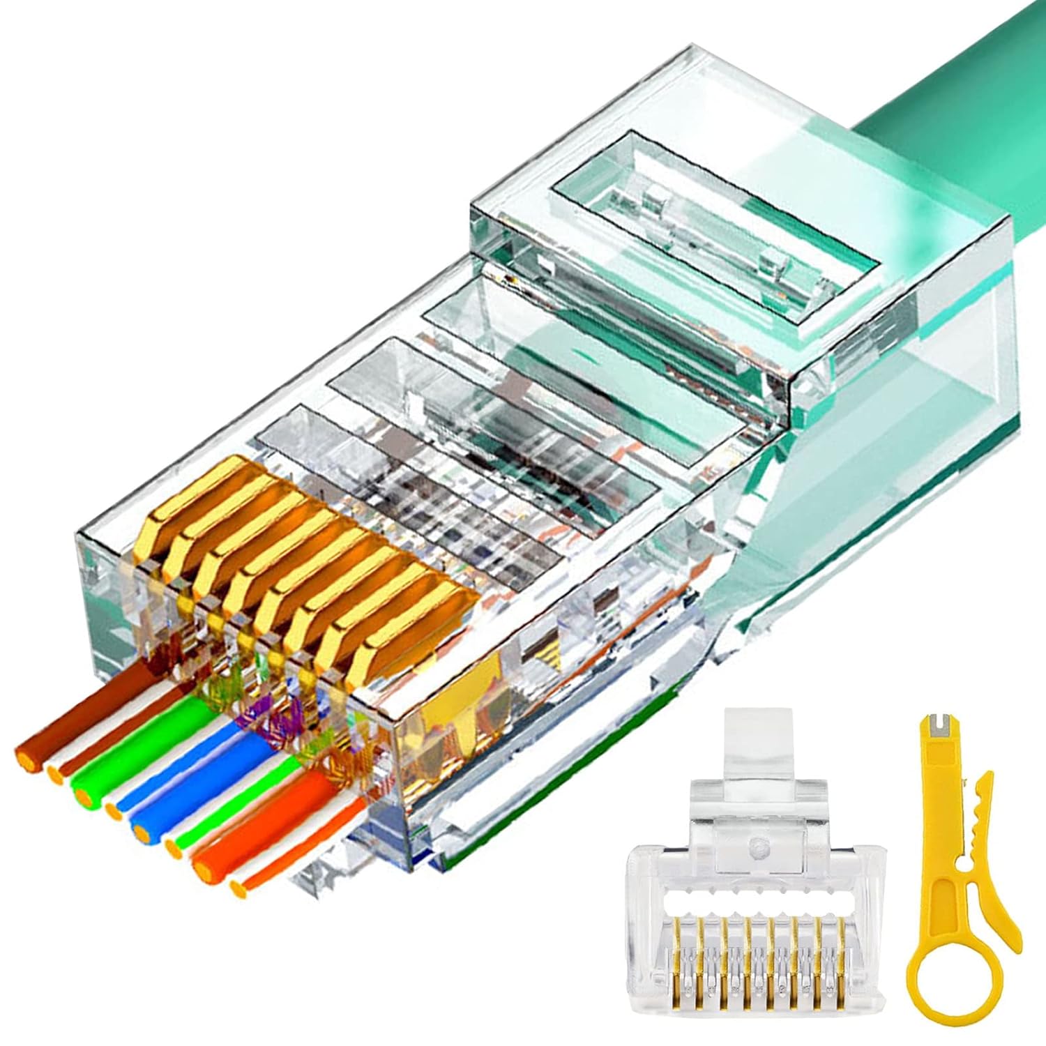 Connettori RJ45 Passanti VCELINK - 50 Pezzi Per CAT6/CAT5e | Placcati Oro | Per Cavo Ethernet - Foto 3