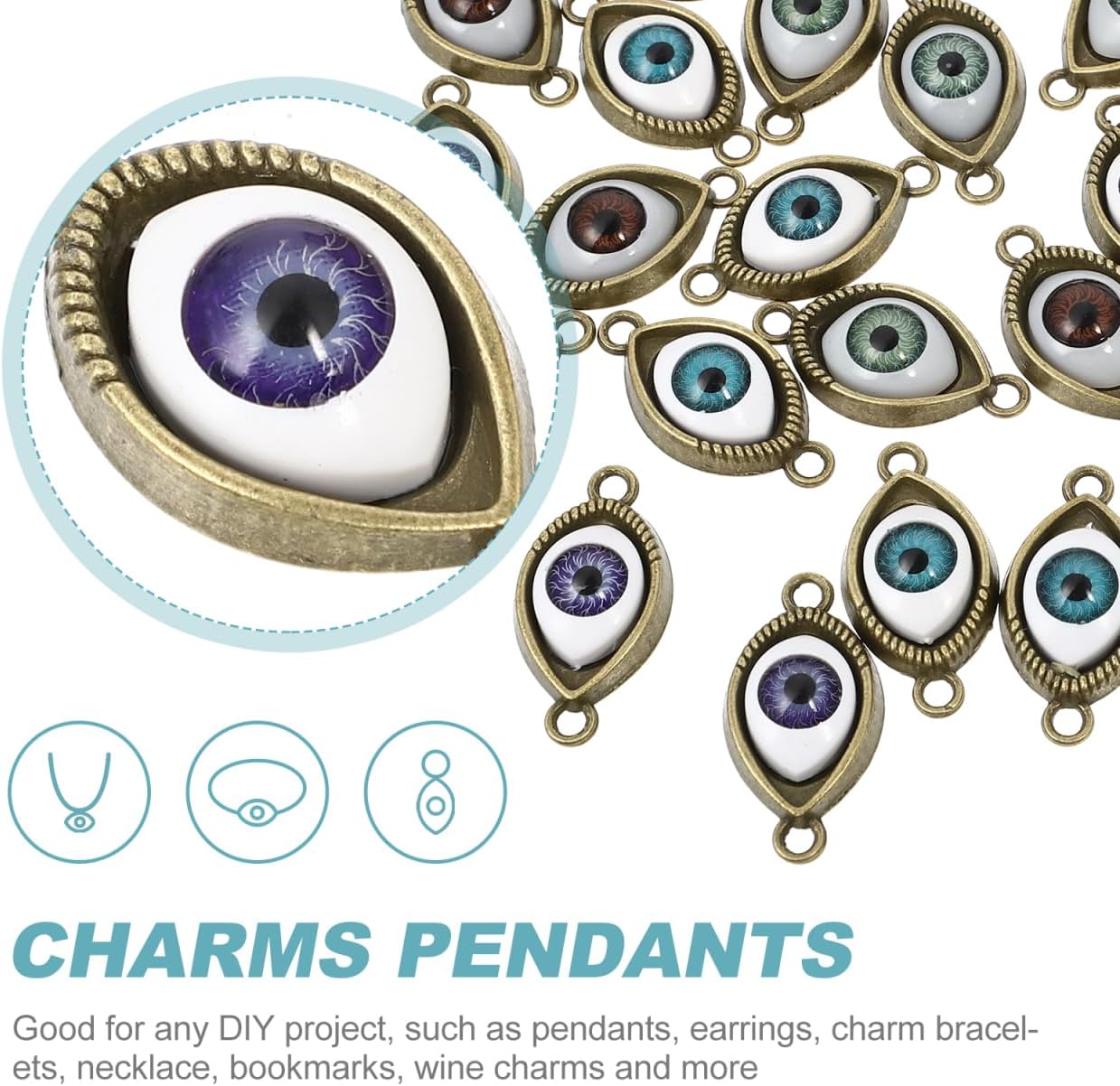 Healifty 40Pcs Evil Eye Charms Pendants Oval Shape Evil Eye Connectors Links for DIY Bracelet Necklace Jewelry Findings Craft Making Bronze - Image 7