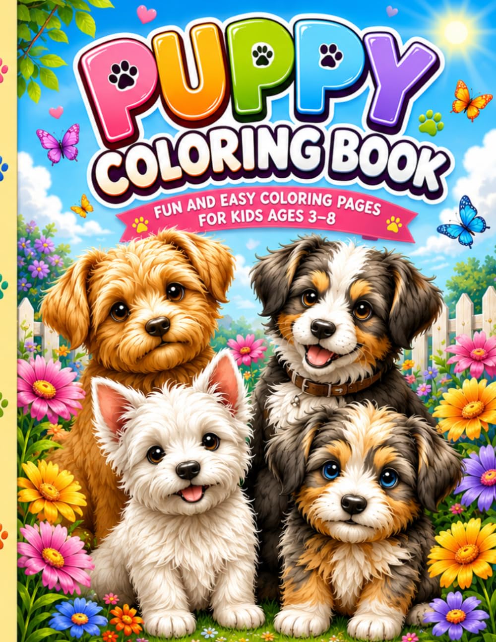 Puppy Coloring Book: Cute Dogs for Kids Ages 3-8 | Fun and Easy Coloring Pages