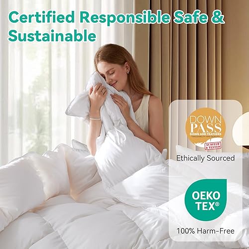 Miniatura 3 de Three Geese Edredón de fibra de plumón de ganso de tamaño queen, ultra suave para todas las estaciones, diseño de caja deflectora esponjosa con 8
