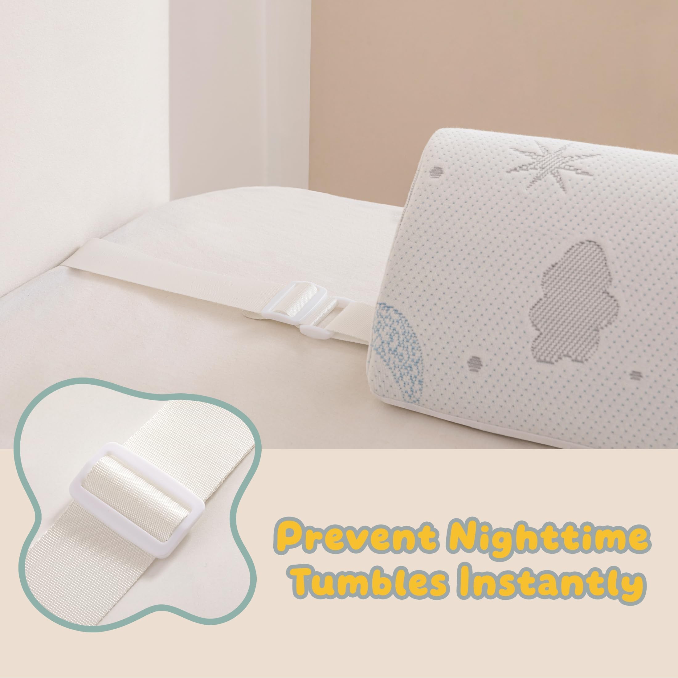 Sponda Letto per Bambini - Barriera in Schiuma con Cinghie Regolabili e Grip Antiscivolo, Rivestimento Traspirante, Impermeabile e Lavabile, Protezione Letto per Bimbi e Anziani