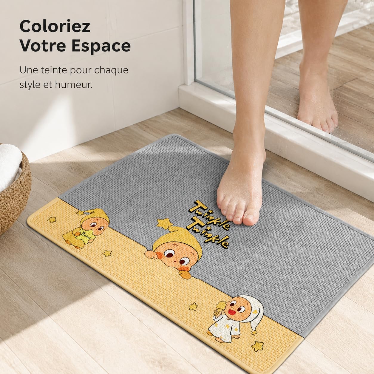 Tapis Bain Antidérapant Japonais, Étoile Ours Gris Clair, 80x120cm