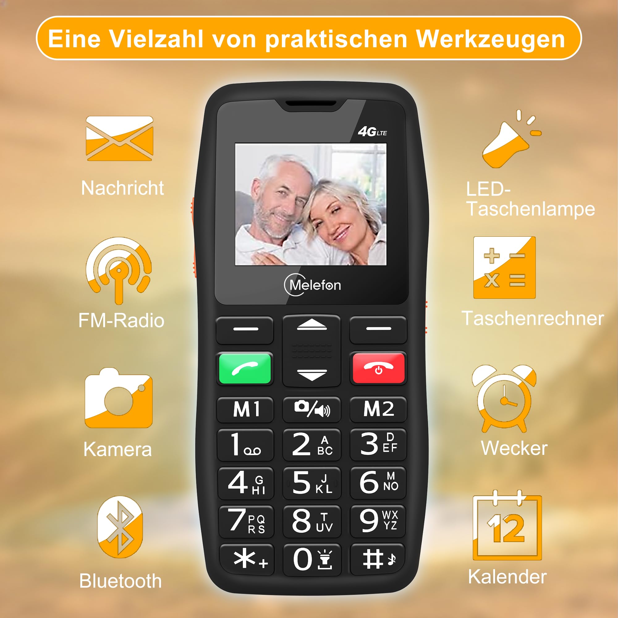 4G Seniorenhandy ohne Vertrag, Rentner Seniorentelefon mit SOS Notruftaste Großtastenhandy, Akku Lange Standby-Zeit, USB-C, Tastenhandy mit Ladestation, 1,77 Zoll Farbdisplay