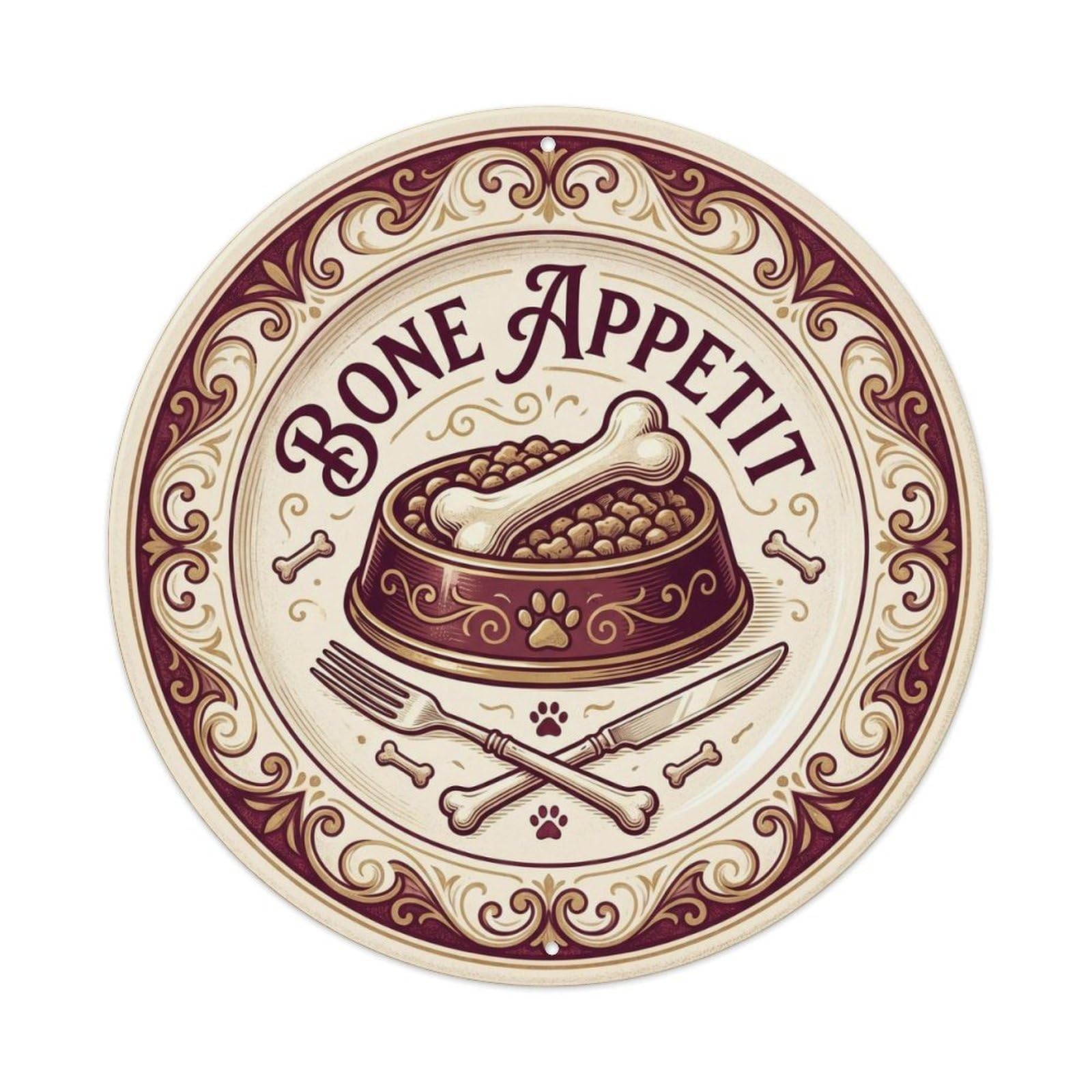 Bone Appetit Dining Dog Rustic Pet Lover Humor Vintage Metal Tin Sign