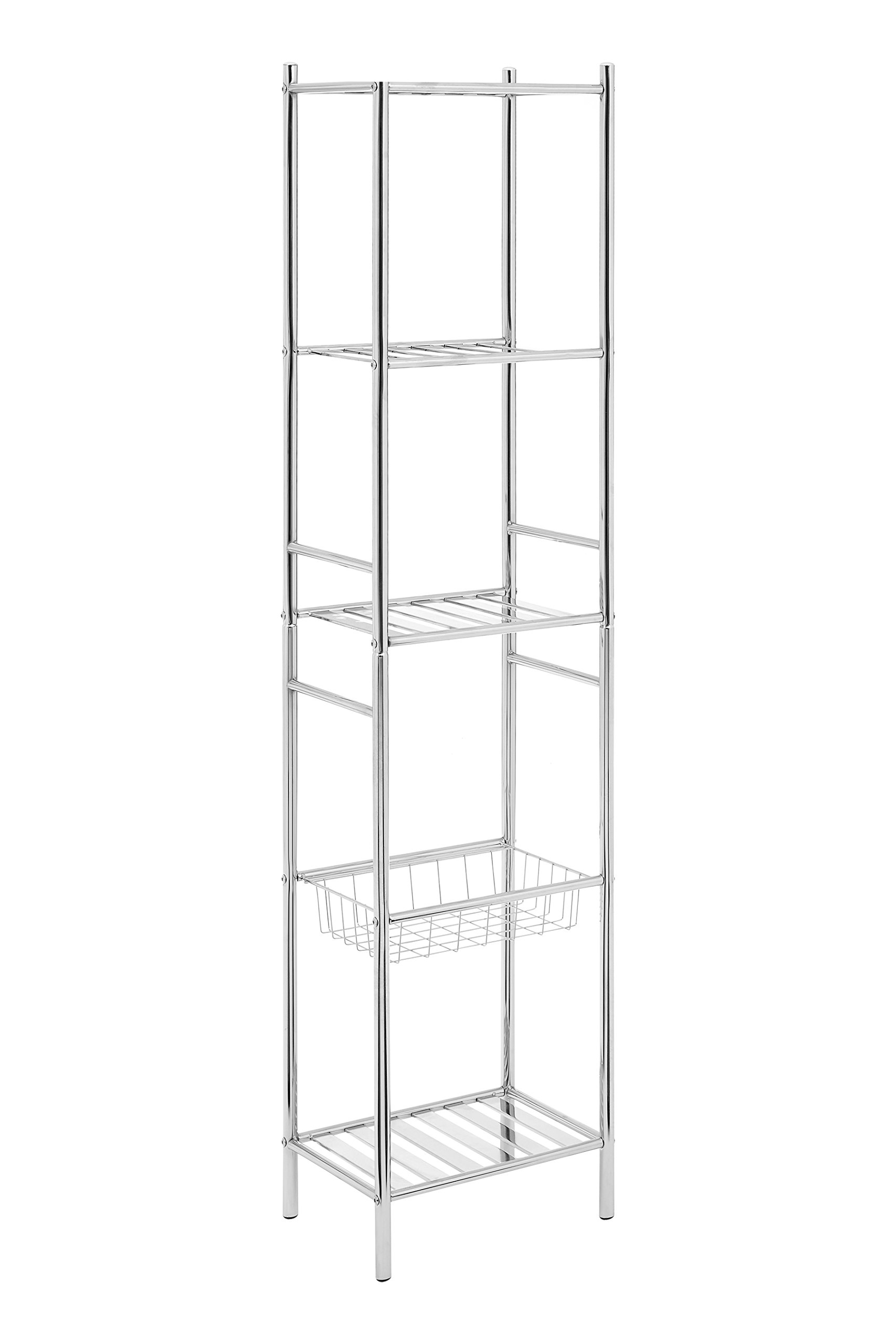 Interiors By Premier 5 Tier Chrome Shelf Unit With Basket - Metal Standing Shelves