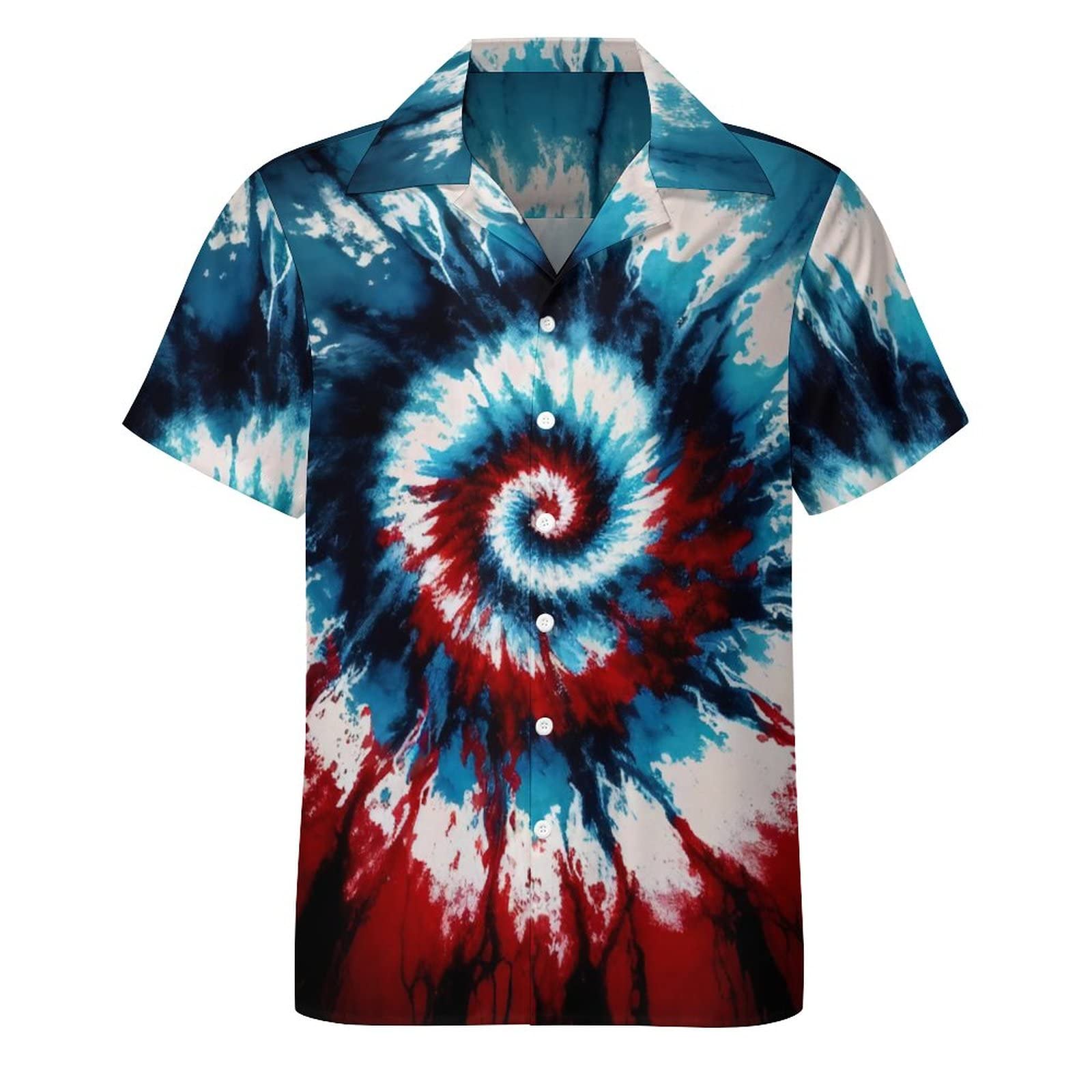 LiohansNovelty Gorgeous Tie Dye Mysterious Alien Totem Short Sleeved Shirt Button Shirt
