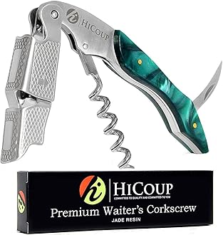 - Hicoup Wine Opener - Professional Corkscrews for Wine Bottles w/Foil Cutter and Cap Remover - Manual Wine Key for Servers, Waiters, Bartenders and Home Use - Jade