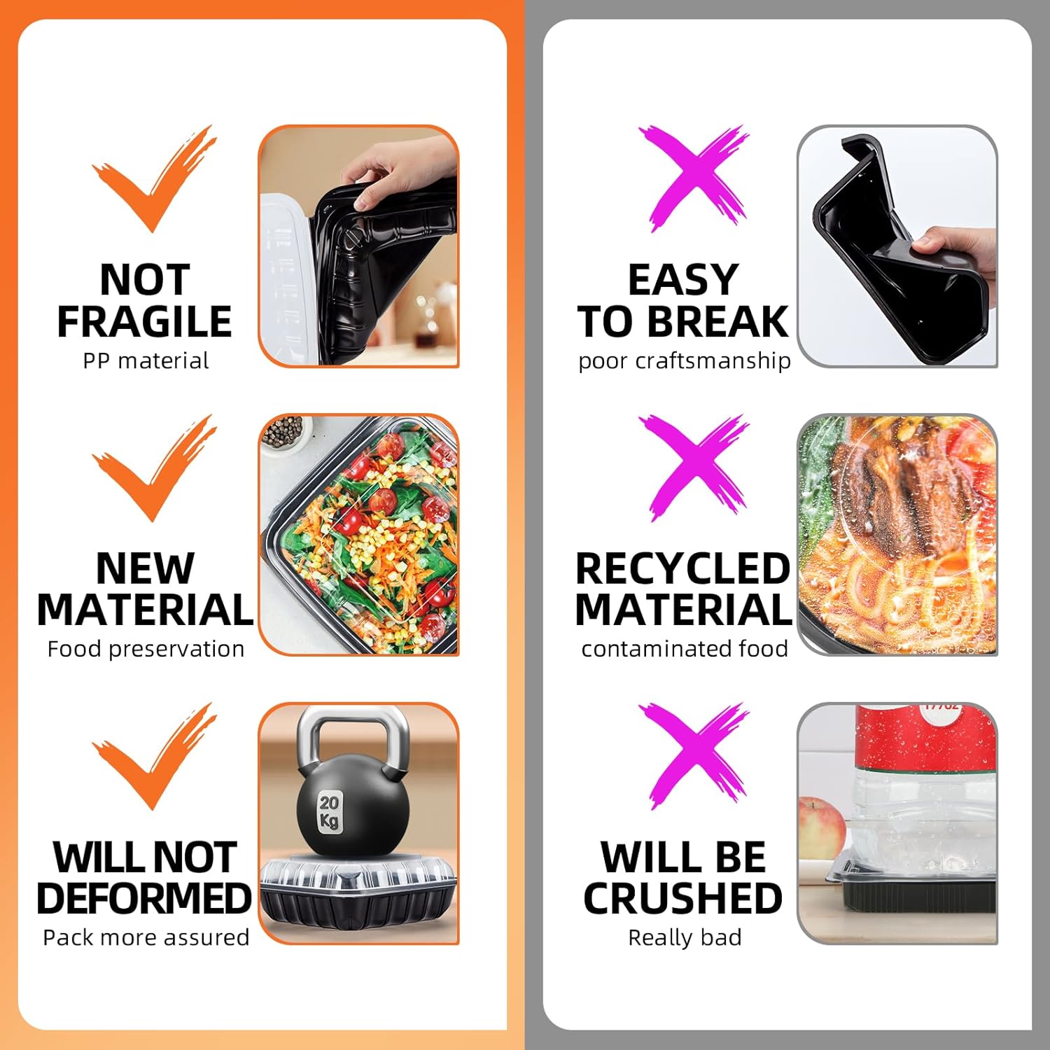 To Go Containers, Reusable Anti Fog Clamshell Food Containers BPA Free 8X8 inch 34oz Large Meal Prep Black Clear To Go Boxes Microwave Freezer Safe (25 of pack)