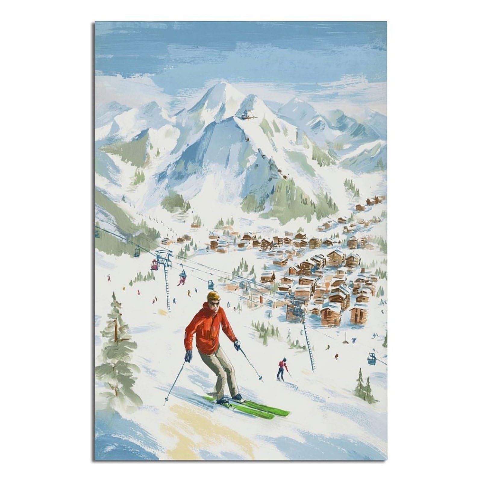 Tignes France Ski Posters 20x30inch(50x75cm) Vintage Watercolor Canvas Art