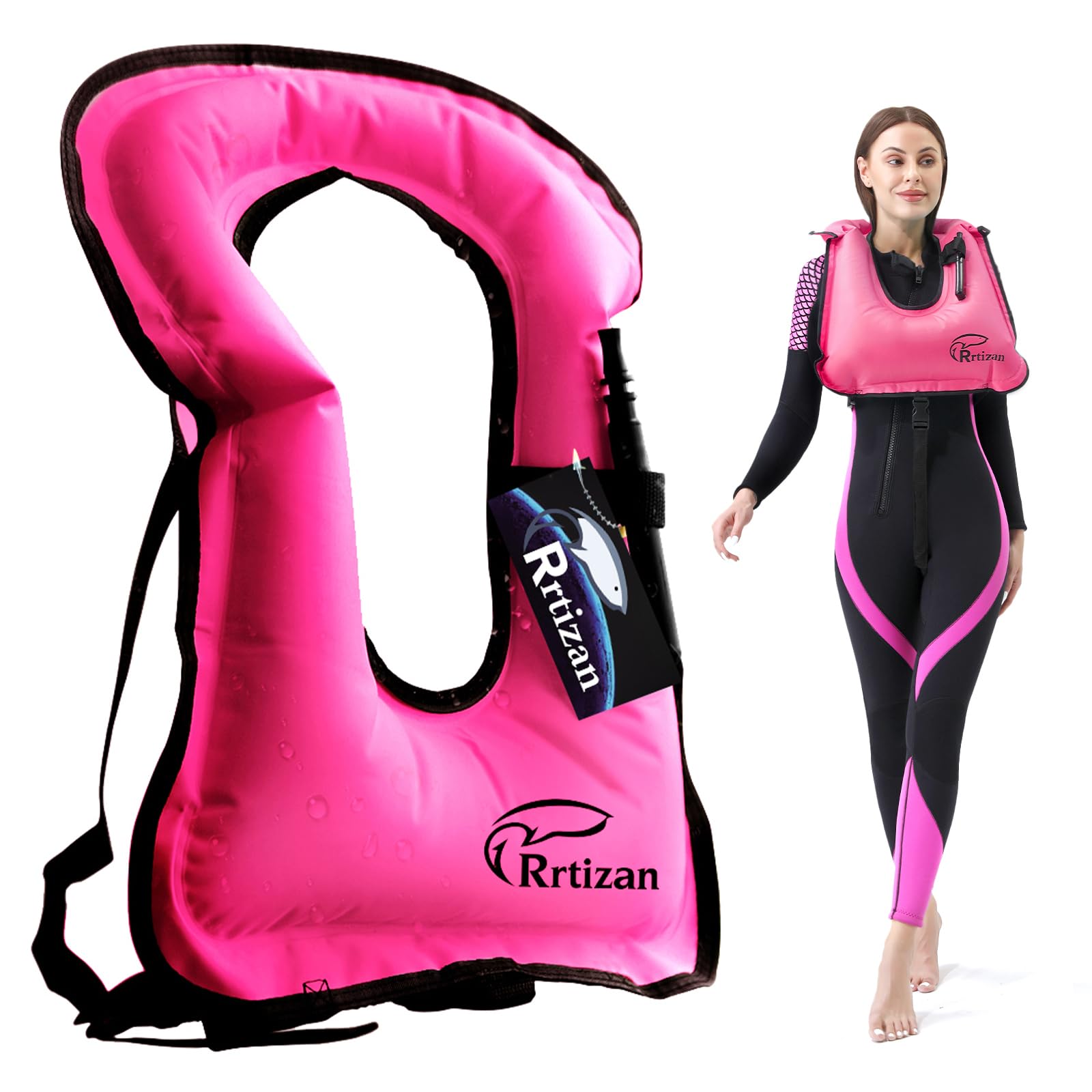 Rrtizan Snorkel Vest, Adults Portable Inflatable Swim Vest Jackets for Snorkeling Swimming Diving Safety