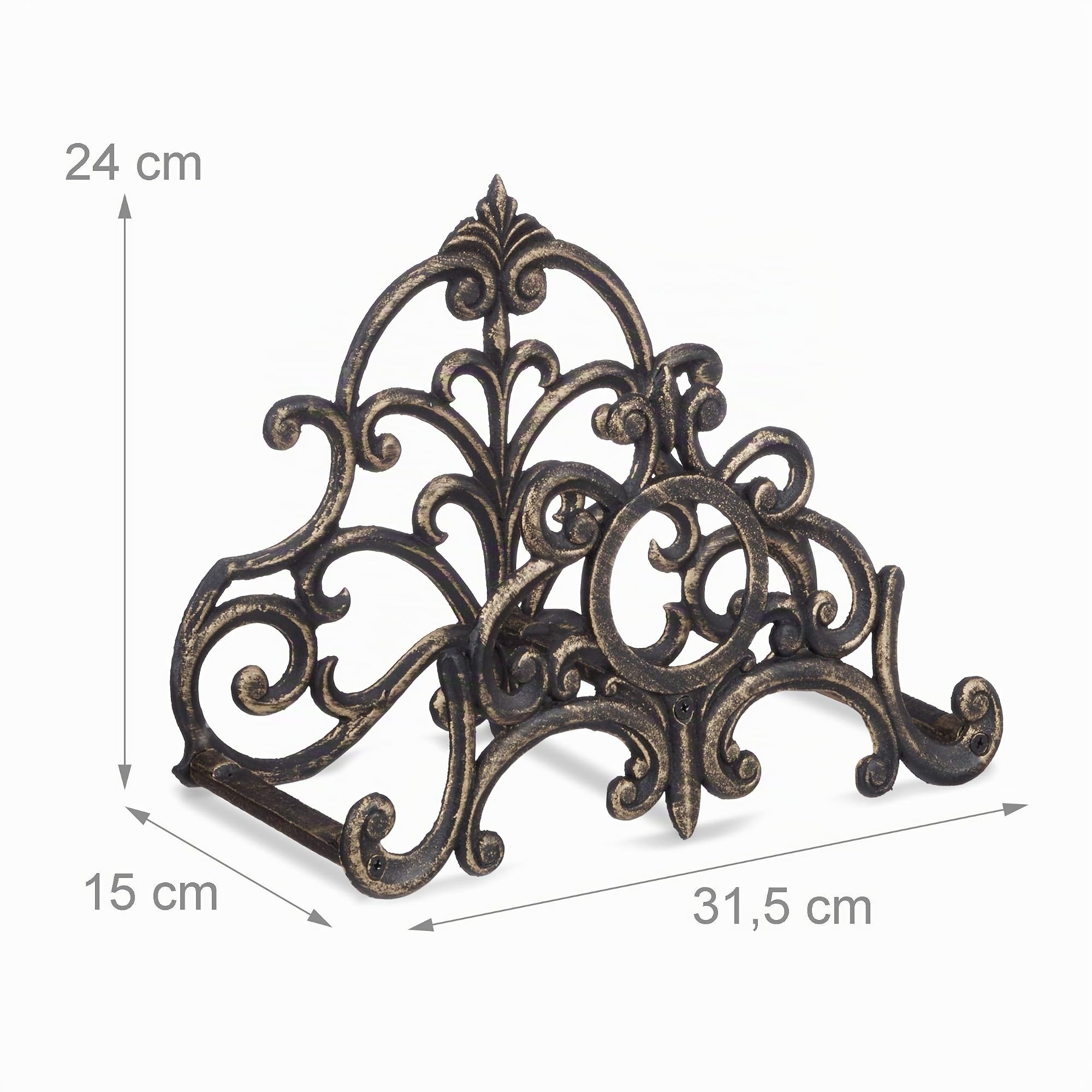 Relaxdays Enrollador para mangueras, Soporte para la pared, Vintage, Hierro fundido, 24 x 31,5 x 15 cm, Bronce