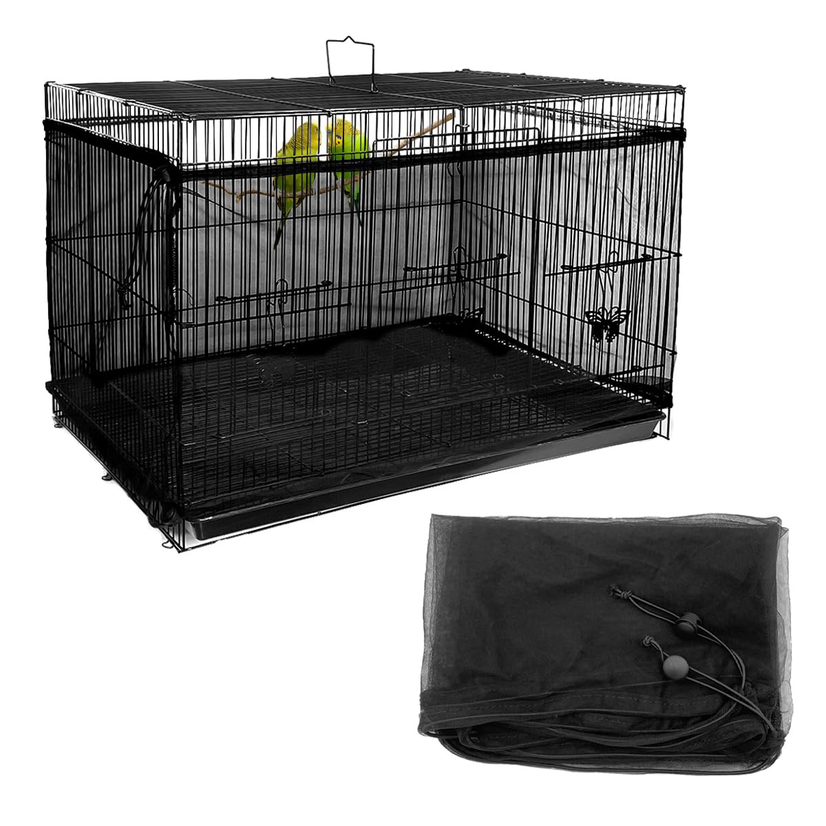 Licqic ['Black'] Bird Cage Seed Catcher, Adjustable Birdcage Cover, Stretchy Bird Cage Cover, Black, 78.7 X 15 Inch/ 200 X 37 Cm