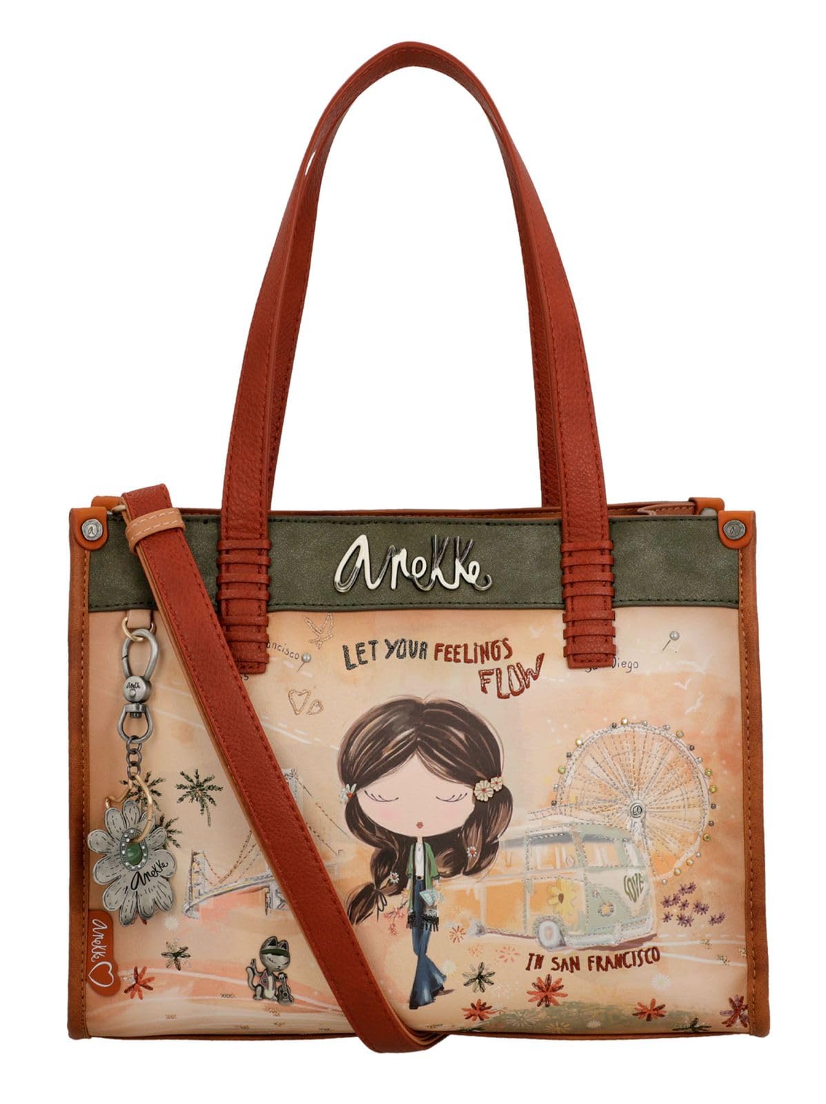 Anekke - Bolso Shopper de Mujer - Bolso de Poliester con 2 Asas y Bandolera - Cierre de Cremallera - Accesorios y Complementos de Mujer - Medidas 30x23x12 cm