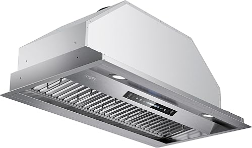 IKTCH Campana extractora integrada de 36 pulgadas, 900 CFM, conducto convertible sin conductos, campana de ventilación de cocina de acero inoxidable