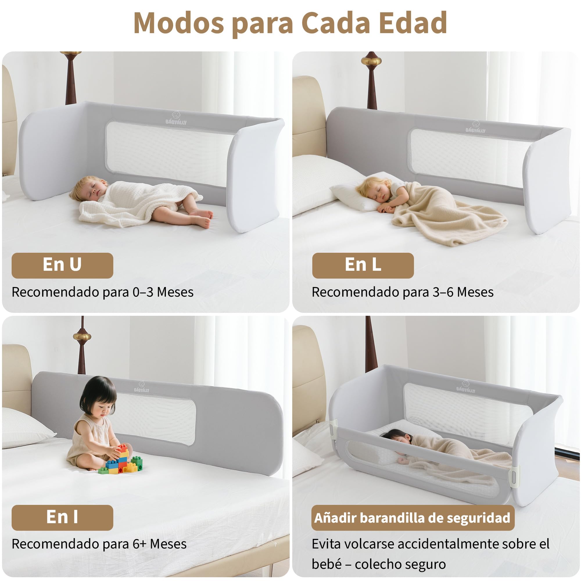 2 en 1 Barrera de Cama Abatible 185cm, Cuna Colecho con Bolsa de Transporte Viaje para Viajar o Vacaciones - Sin instalación, Fácil de Transportar - Gris