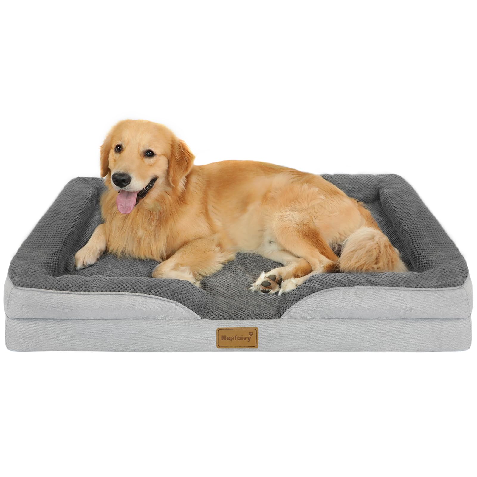 Nepfaivy Hundebett Grosse Hunde Orthopädisch - 111x80x17cm Hundekorb Hundesofa Waschbar mit Eiförmigem Schaumstoff, Hundecouch mit Hohem Rand und Rutschfestem Boden für Große Hunde