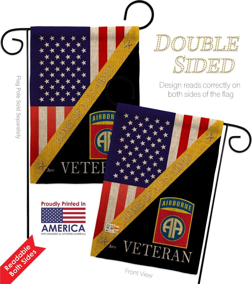 Home of 82nd Airborne Burlap Garden Flags 2pcs Pack Armed Forces Army Rangers United State American Military Veteran Retire Official Small Gift Yard House Banner Double-Sided Made In USA 13 X 18.5