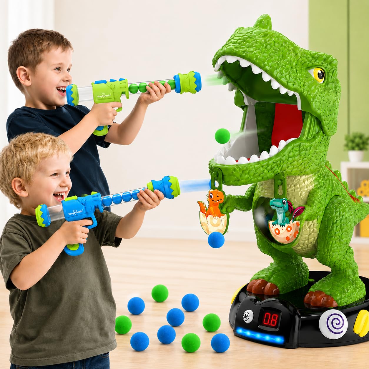 EagleStone Moving Dinosaur Shooting Toy, T-Rex Target Game with 2 Air Guns