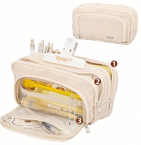 Miniatura 2 de Estuche para lápices de gran capacidad, 3 compartimentos, bolsa grande para lápices, estuche para lápices, organizador de almacenamiento simple,