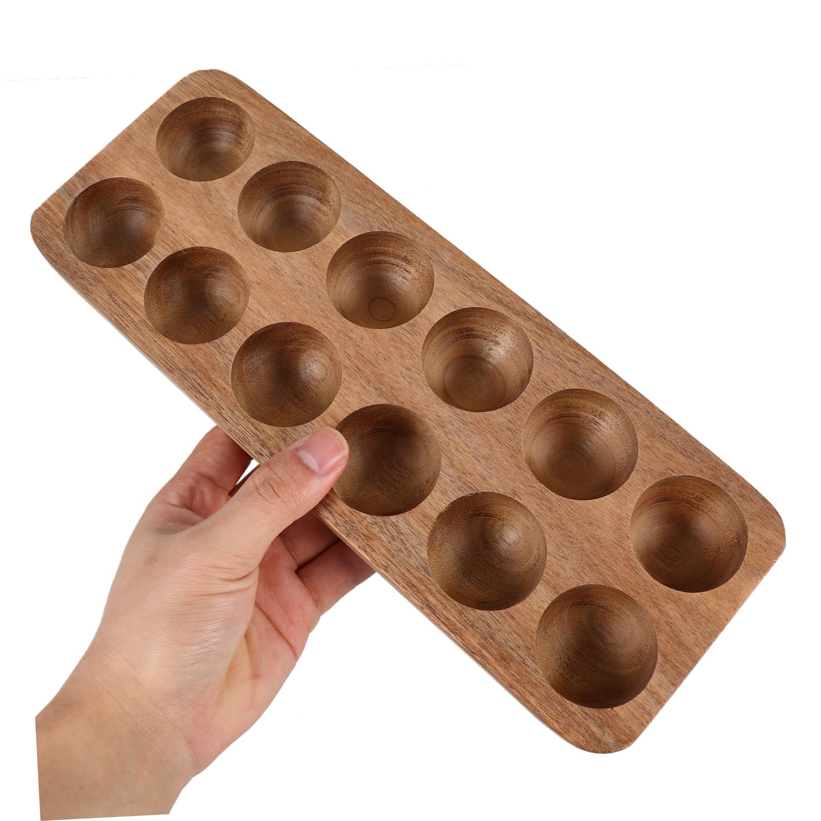 Bandeja para Huevos De Cocina De Madera 12 Agujeros Soporte para Huevos De Acacia Diseño Elegante Almacenamiento Seguro Adecuado para Encimera