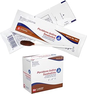 Dynarex Povidone Iodine Swabsticks, Swabstick Packaged in Individual Foil Pack, Antiseptic for Skin Preparation, Brown, 1 Case of 500 Dynarex Povidone Iodine Swabsticks (1 Box of 50)