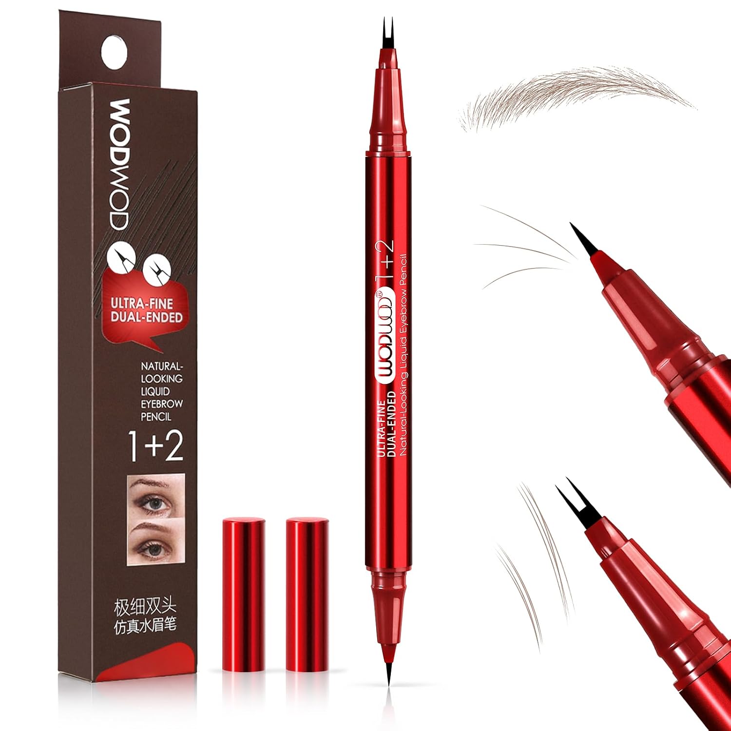 Eyebrow Pencil for Women, Dual-Ended Microblading Eyebrow Pen with 2-Fork Tip & Precise Brush-Tip, Waterproof Brow Pencil for Natural Hair-Like Strokes, Long-Lasting Eye Brow Pen (02 Light Brunette)
