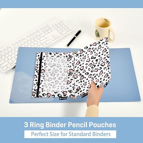 Miniatura 9 de Estuche para lápices de piel de animal con estampado de leopardo y guepardo para carpeta de 3 anillas, estuche para lápices, bolsa de cosméticos con