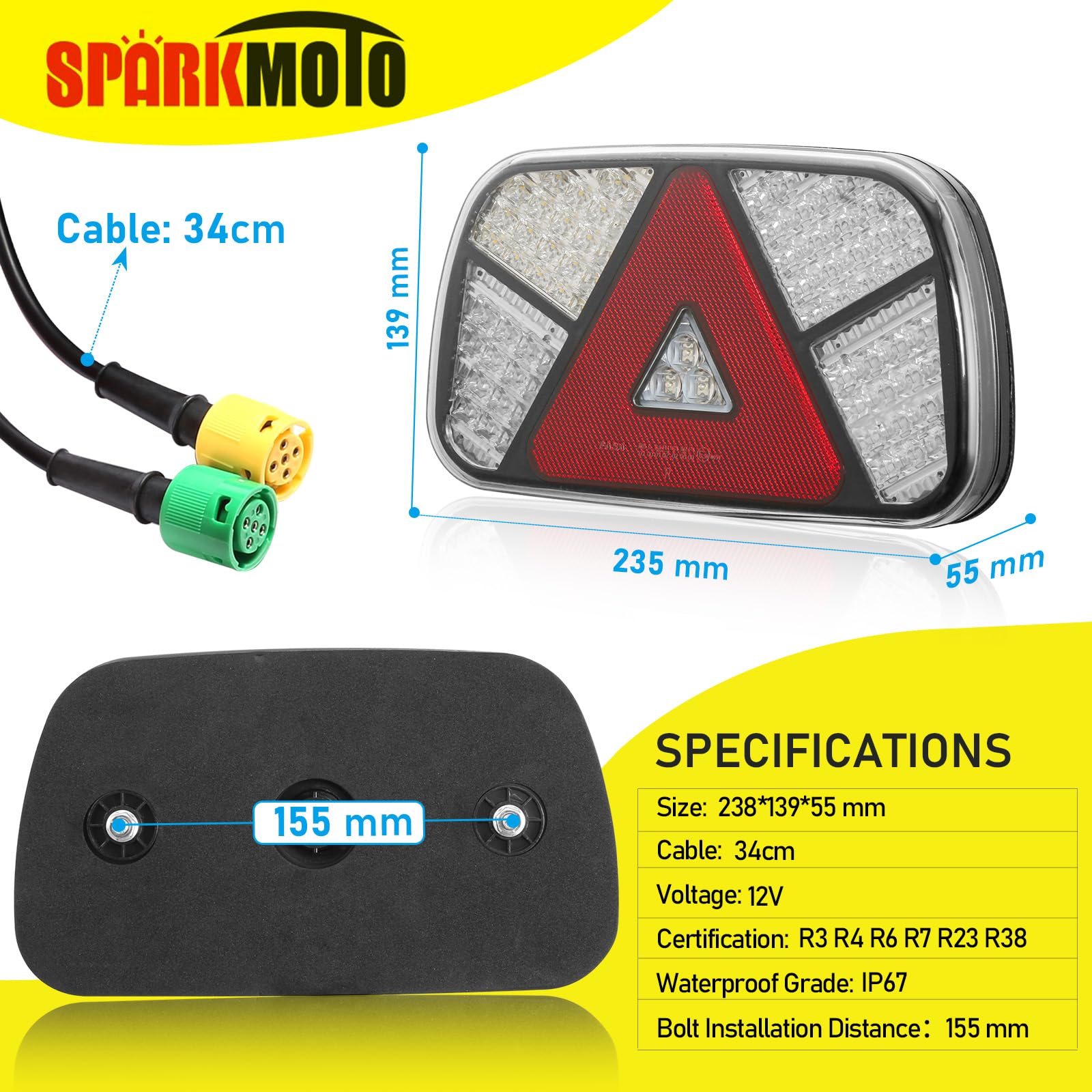 12 V LED-Rücklichter für Anhänger, mit 5-poligem Bajonett-Stecker, 12 V Kombi-Rücklichter für Anhänger, LKW, Wohnwagen, Landmaschinen