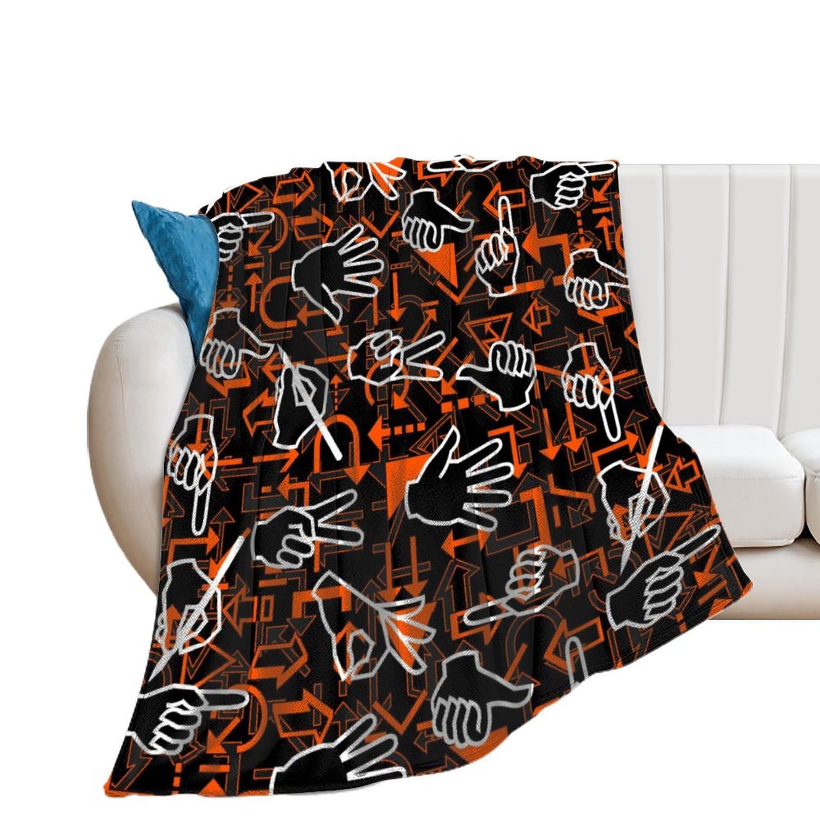 NCLQVJXZKHW Hand Gestures And Arrow Pattern Flannel Blanket Soft Throw Blankets Bed Couch Sofa Travel