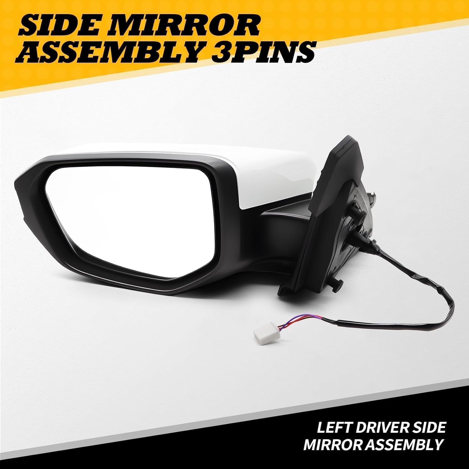 Left Driver Side Mirror Assembly Compatible with 2016-2021 Civic 1.5L 2.0L Non-Heated Power Glass Manual Folding HO1320283 For US Built Models White (3Pins)