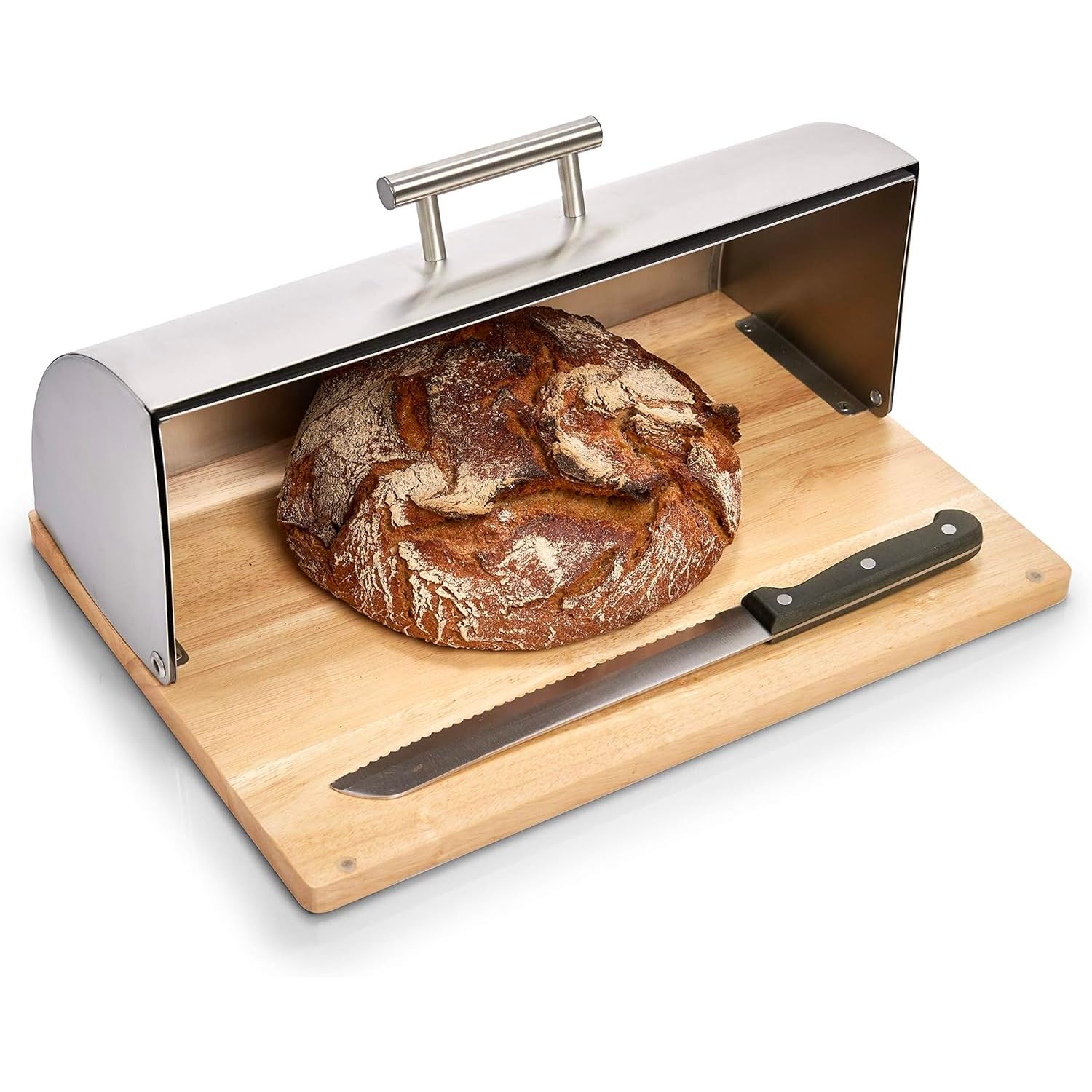 Avilia Portapane da Cucina Moderno con Coperchio Trasparente, Contenitore per il Pane in Acciaio e Bambù 39x14.5x28.5cm - Elegante e Durevole, Ideale per Conservare il Pane Fresco