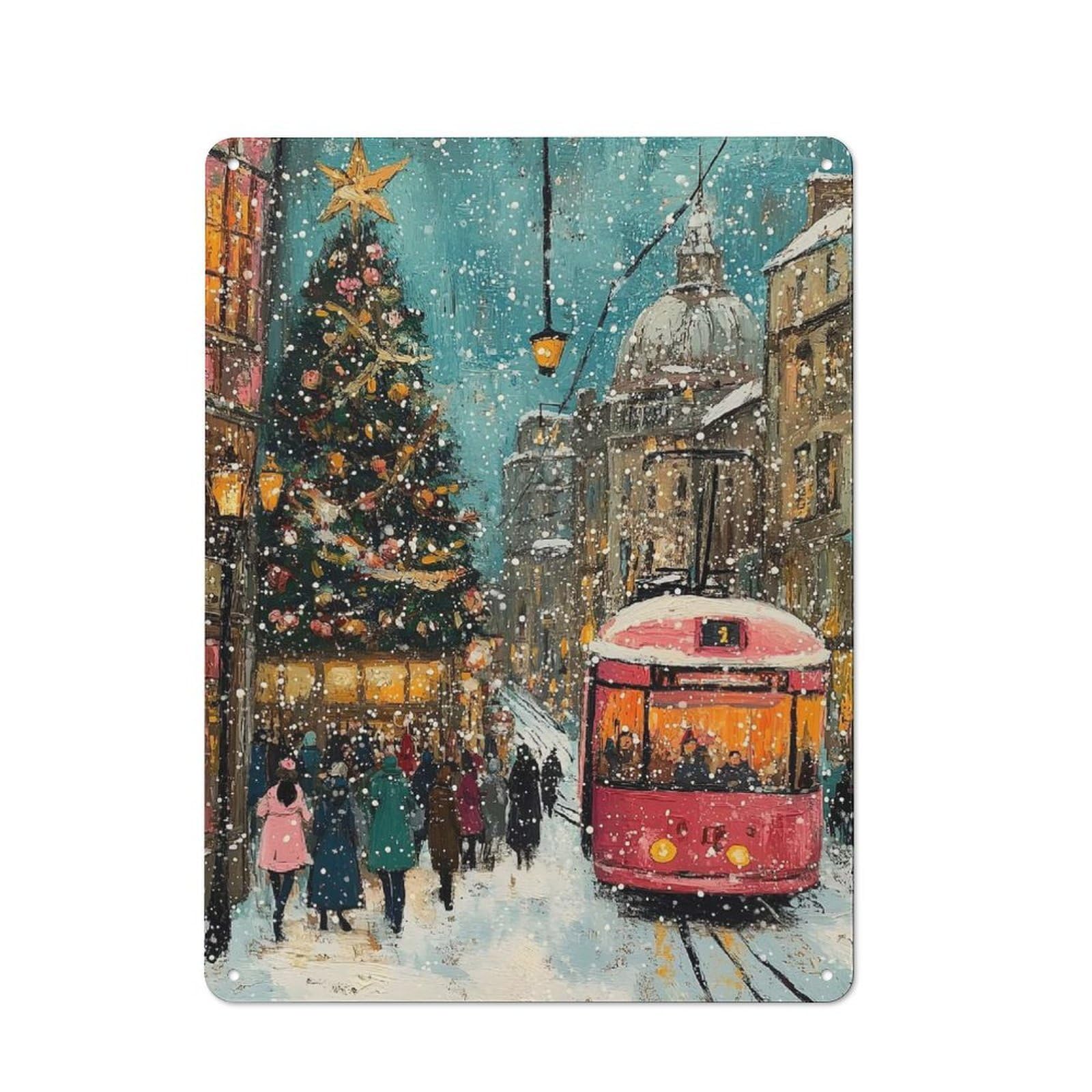 Junmoney Snowy Christmas Street Scene For Garden Room Or Summerhouse, Retro Tin Sign 40X30cm, For Garage, Workshop And Man Cave Decoration