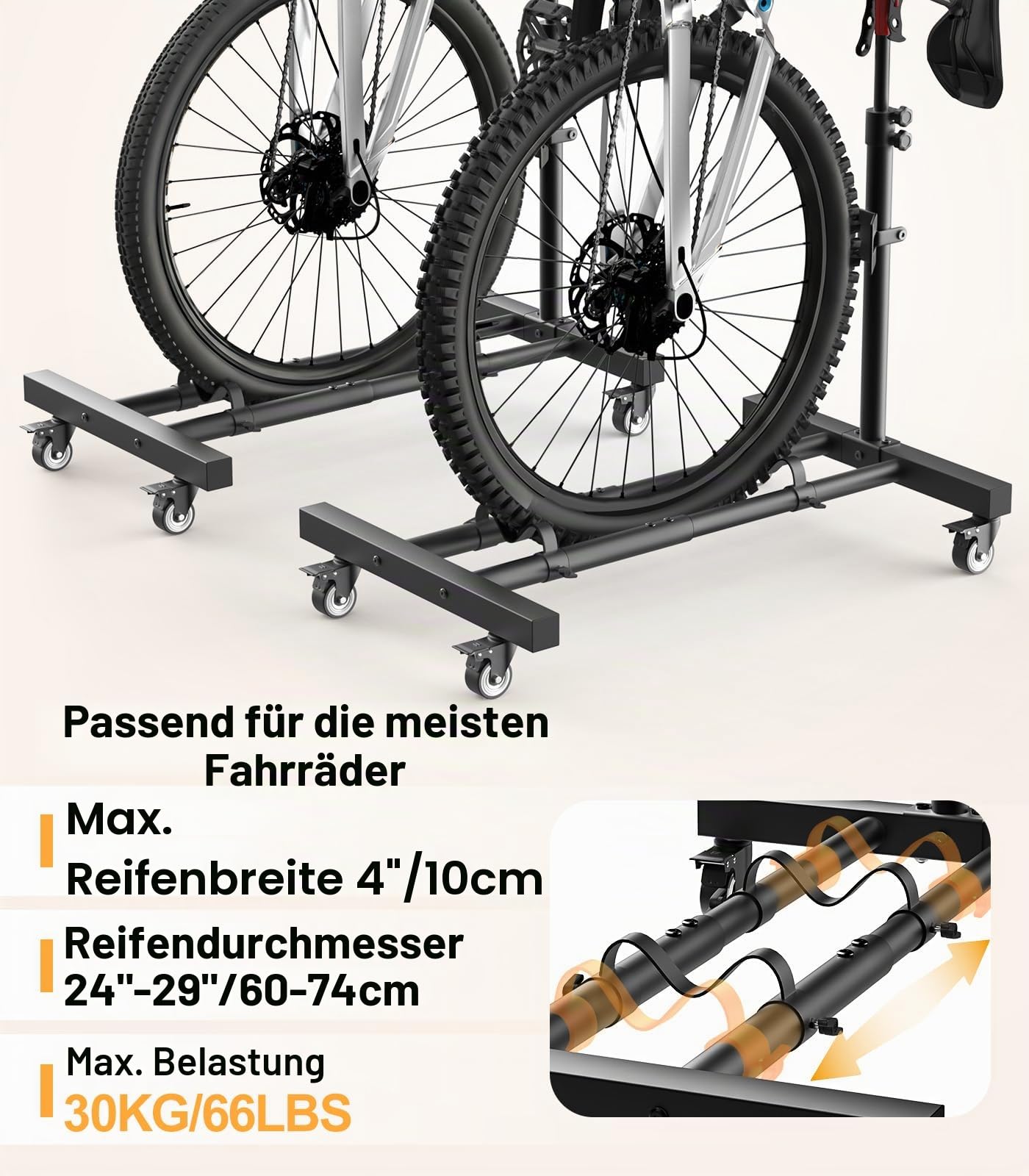 Housolution Vertikaler Fahrradständer mit 360°-Rädern bis 29 Zoll, 2 Stück | Höhenverstellbar, Bohrfrei, 80 Pfund Belastbar, Freistehend für Garage und Wohnung, für MTB/Rennräder