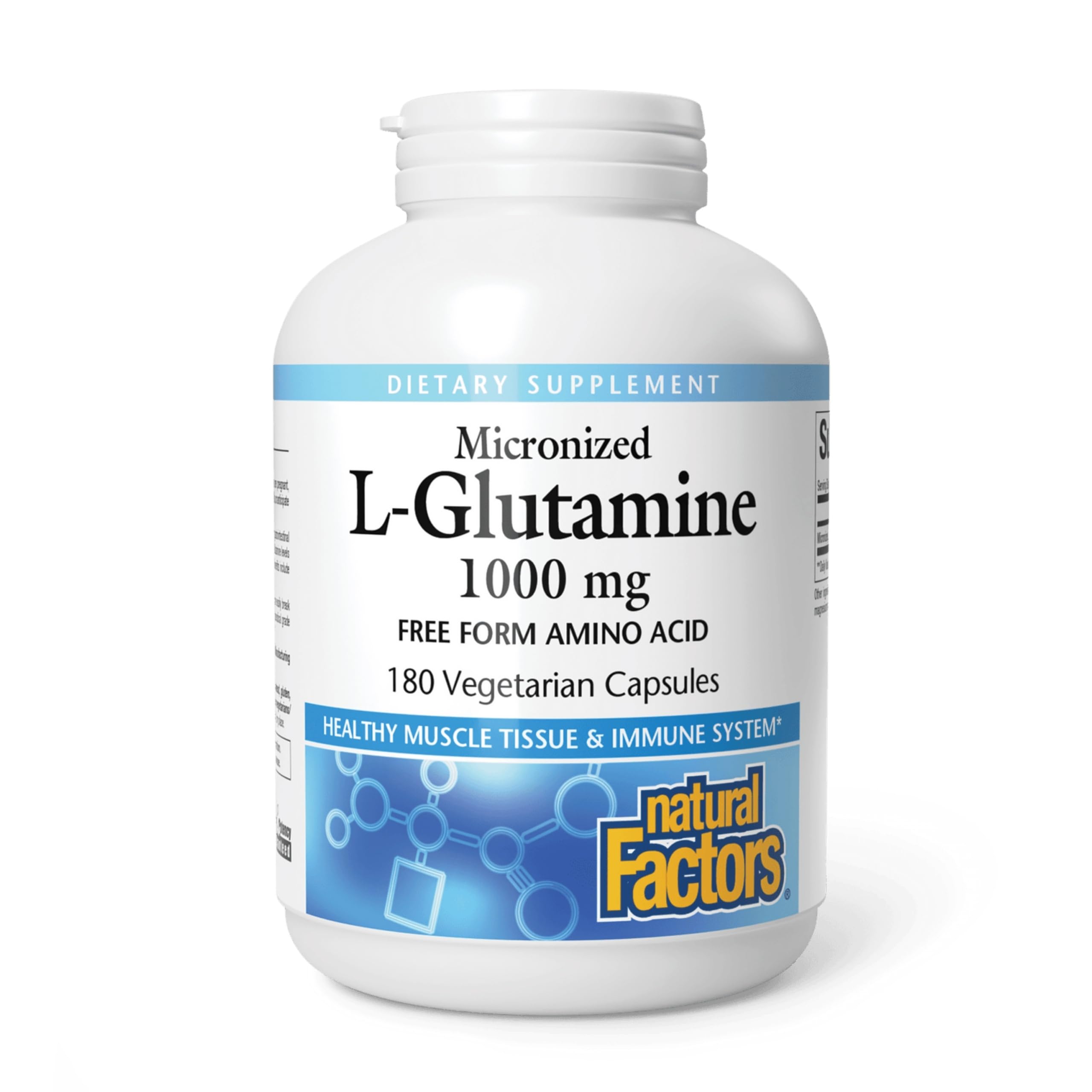 Natural Factors Micronized L-Glutamine Amino Acid 1000 mg, 180 Veg Capsules 180 Count (Pack of 1)