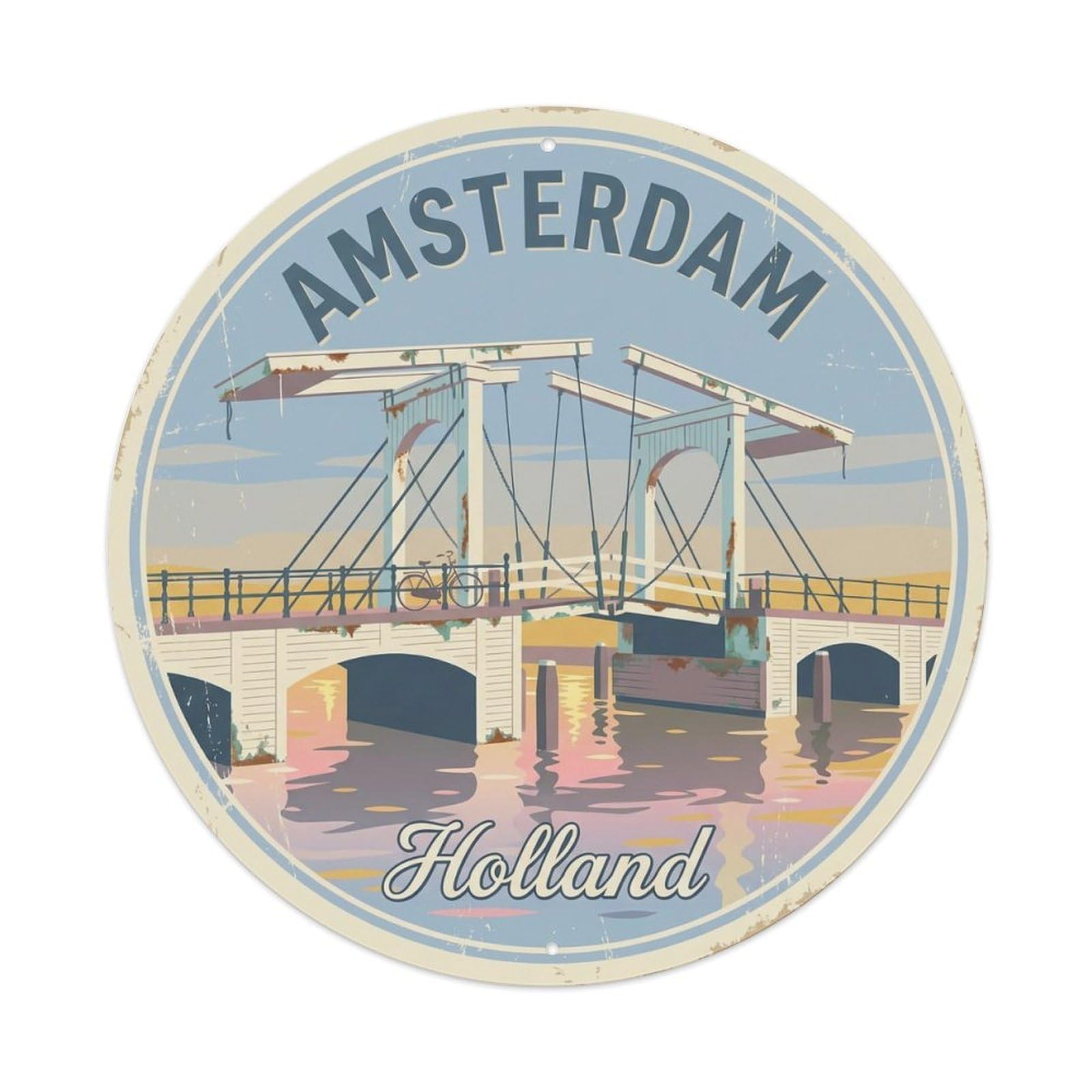 Vintage Travel Amsterdam Netherlands Memento Metal Tin Sign