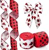 Hying 2 Rolls Spring Ladybug Ribbons Wired for Wreath Bows Wrapping Gifts, Red Polka Dot Ribbon for Gift Wrapping Birthday Party Decoration DIY Crafts, 2.5 X 10 Yards Red Lady Bug Wired Edge Ribbon