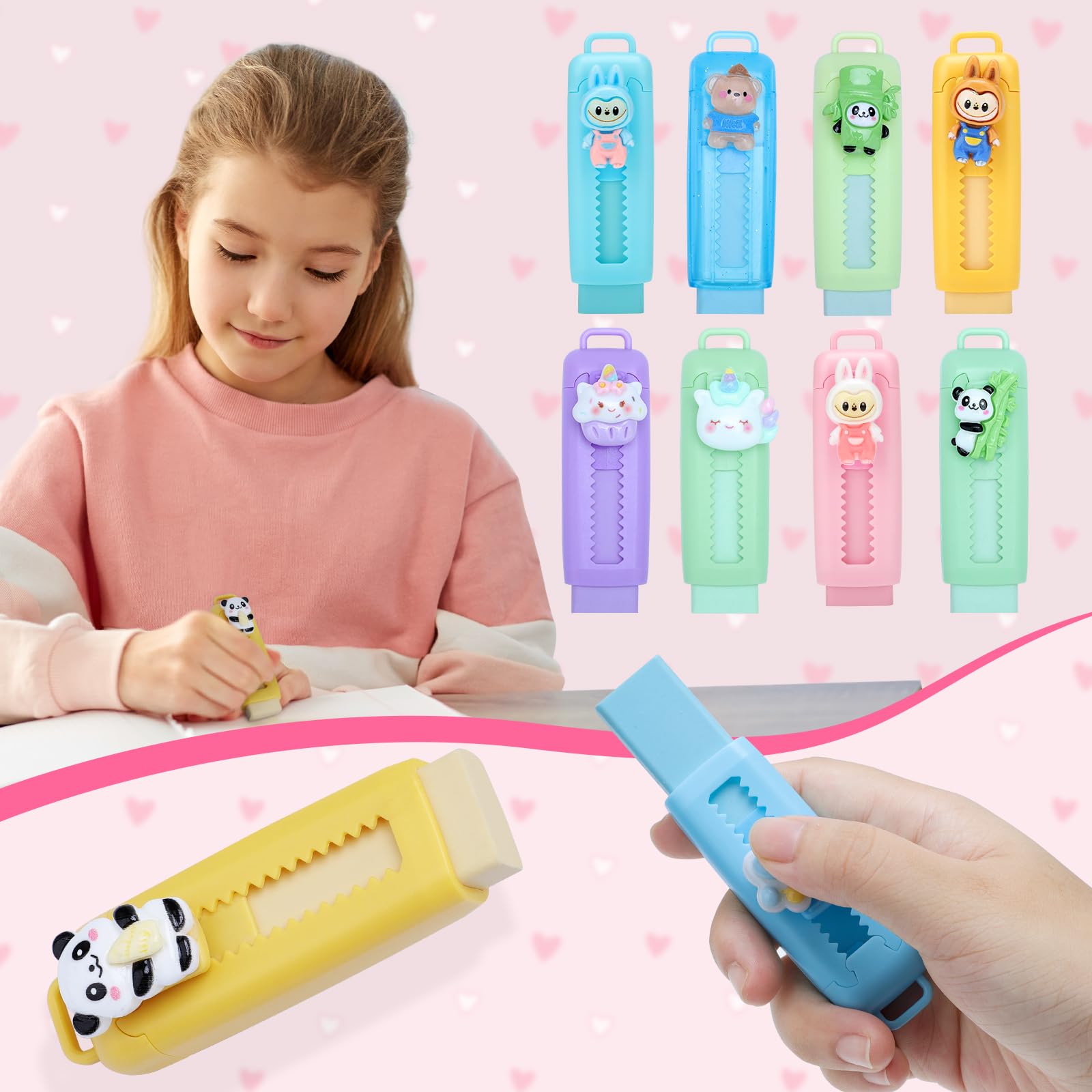 20 Piezas Mini Gomas de Borrar para Niño, Regalos Cumpleaños Invitados Niños Colegio, Push and Pull Gomas de Borrar para Regalitos Cumpleaños Invitados Niños