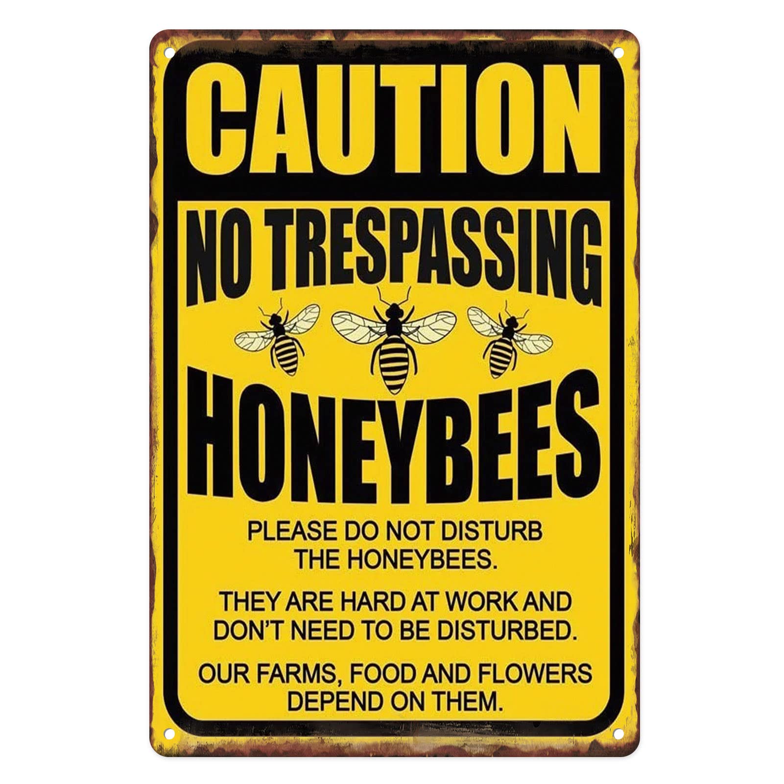Flavas A005 Metal Tin Sign Vintage Caution No Trespassing Honeybees Please Do Not Disturb Honeybees For Farm, Home, Living Room, Garden, Bedroom, Office, Hotel, Cafe And Pub Wall Decor 12X8 Inches