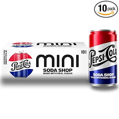 Pepsi Real Sugar Soda Mini Cans, 7.5oz Mini Cans, (10 Pack) (Packaging May Vary) 